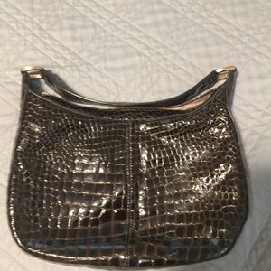 Cole Hahn croc embossed bag in brown patent leathe